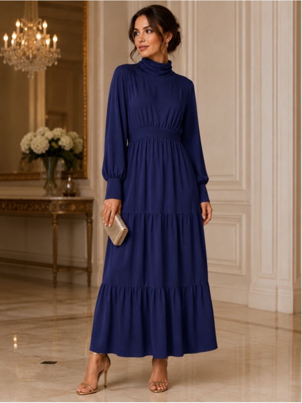 Women's Luxury Italian Mem JS Roma Navy Blue Maxi Dress Size 6